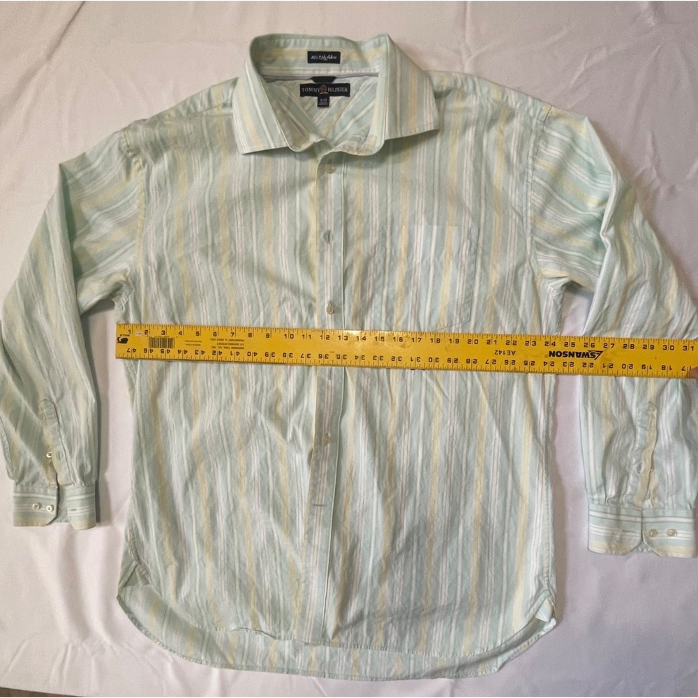 Tommy Hilfiger XL Striped Shirt Flare Collar 2-Ply Cotton 12/05 green striped - Picture 8 of 10